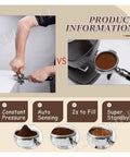 Electric Coffee Tamper Featuring Adjustable Pressure Automatic Espresso Device in use, showcasing coffee grounds and functionality.