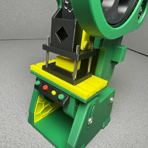 Dope 3D Printed Electric Punch Press Model With Motorized Gear Drive, Compact Plastic Build, Fully Assembled, Stainless Steel Screws, Integrated Control Module, Stable Base, USB Powered, 7x7x18cm, green desktop press