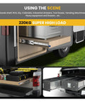 Heavy Duty Full Extension Drawer Slides Side Mount Ball Bearing Cabinet Runners With Silent Spring Action And Easy Snap Nylon Clips For No Sweat Setup And Rock Solid 44 Inch Capacity, showing installation in a vehicle.
