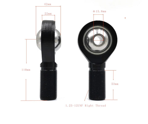 Top Shelf Male Right Hand Rod Ends 3/8 Bore 3/8-24 Threads Heat Treated 52100 Steel Heims With Black Oxide Coating, side view showcasing dimensions.