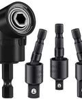 Beefed Up Workhorse 4 Piece Power Drill Socket Adapter Set With 360 Degree Rotating Sockets And 105 Degree Right Angle Driver