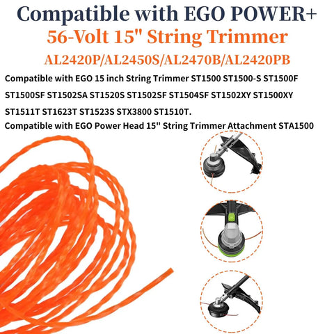 12 Pack AL2420P Pre Cut Twisted Trimmer Line 0.095 Inch, 183 Feet, Replacement String for EGO Multi Head Weed Eater