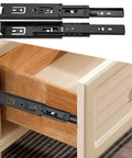 Heavy Duty 14 Inch Full Extension Drawer Slides Featuring Slick Ball Bearing Glides And Rust Resistant Zinc Coated Steel Rails For Smooth Kitchen Cabinets Closets And Office Furniture Upgrades In Practical Two Pack Black installed in a wooden drawer.