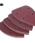 Premium 40-Piece Triangle Sandpaper Set Made From Molten Zirconium Corundum, 140x90mm sheets stacked with multiple holes for dust removal.
