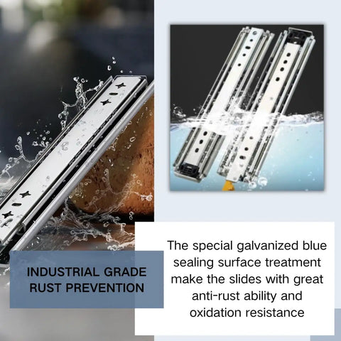 Heavy Duty 3 Fold Full Extension Drawer Slides Roll Crisp Like New Rock Solid Slide Lock Mechanism with anti-rust treatment.