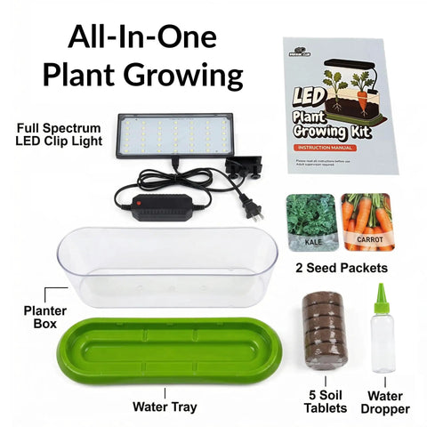 Indoor Garden Starter Kit With LED Grow Light And Root Viewing Window For Beginners Grow Your Own Vegetables And Herbs Year Round Soil And Seed Germination Kit Easy Indoor Gardening System components