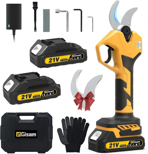 Electric Pruning Shears For Gardening With Battery Power, 2.4 Inch Opening, LCD Display, Dual 2000mAh Batteries, accessories