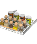 2 Pack Pull Out Cabinet Drawer Organizer Kit with spices, adjustable pantry shelf rack, made of durable steel, fits under sink.