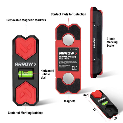 Solid Magnetic Stud Finder And Level With Straight Shot Accuracy To Hunt Down Hidden Nails Behind Drywall Without The Headache Includes Two Tough Magnetic Markers, compact design with bubble level and marking scale.