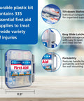 First Aid kit in blue hard-plastic case with 335-piece first aid supplies