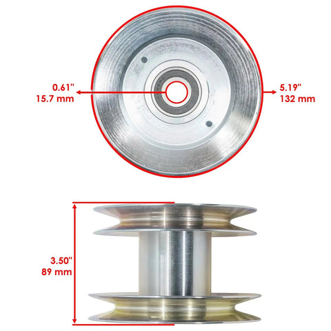 Heavy Duty 42 And 48 Inch Deck Drive Pulleys Fit John Deere X330 X350 X354 X370 Mowers, showing dimensions and design details.