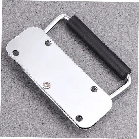 Kickass Two Pack Folding Spring Loaded Case Handle Heavy Duty Industrial Cabinet Pull For Suitcases Toolboxes And Luggage Trunks Secure Grip Hardware Design, chrome finish with rubber grip.