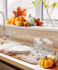Fall Thanksgiving Dish Drying Mat With Pumpkin Leaves Floral Design Absorbent Microfiber Surface Thick Cushioned Pad 18 By 24 Inches