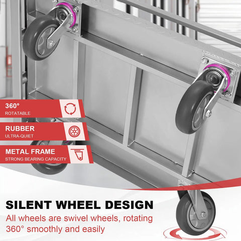 Built Like A Tank Steel Panel Utility Cart With Three Secure Side Panels And Four Smooth Swivel Casters close-up of swivel caster wheel design.