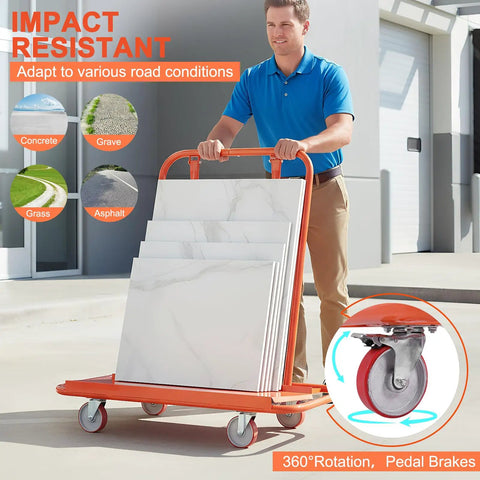 Heavy Duty Drywall Sheet Cart With Smooth Rolling Steel Wheels, Detachable Wall Panel Trolley Crafted For Easy Hauling On Any Demanding Jobsite, Built Tough to carry large panels outdoors.