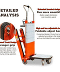 Heavy Duty Electric Stair Climbing Hand Truck With 800W Motor Handles 300kg Loads Effortlessly For Moving Furniture And Heavy Items Without Breaking A Sweat showing extended bracket design and foldable object board.