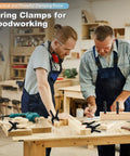 Two people using Heavy Duty Balloon Arch Clips Set, 10 Pcs 4.5 Inch Plastic Spring Clamps For Arch Backdrops in a woodworking workshop