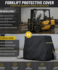 Visual comparison of forklift before and after using Rusty Proof Heavy Duty Forklift Cover For Toyota Cushion Tire 8FGCU40 Fits Electric Models From 2018 To 2026 With Tough Vent And Zipper For Outdoor Storage.