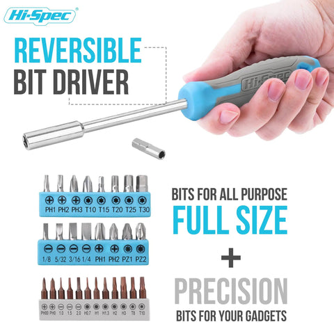 Household Starter Tool Kit With Portable Toolbox For Dorm Rooms Blue, 38 Piece DIY Essentials For Home Repairs And Small Projects, Magnetic Bit Driver With 28 Standard And Precision Bits, Multi Purpose Screwdriver Set For Quick Fixes; reversible bit driver and bit sets