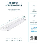 Under Cabinet LED Light With Swivel Mount, Plug In Or Hardwired, 16 Inch, 10W, Five Color Temperatures 800 lumens, ETL