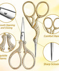 Stainless Steel Embroidery Scissors Set 2 Pcs 3.6 Inch Gold Tone Small Shears For Sewing Crafting Needlework Thread Cutting