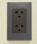Heavy Duty Circular Wall Electrical Outlet With Stainless Steel Faceplate Six Hole Power Socket Straight Up sleek gray wall receptacle