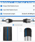 Nissan Altima 2.5L Front Left And Right CV Axle Shaft Assembly For 2007 To 2013 Auto CVT Trans Also Fits Nissan Rogue 2008 To 2013 FWD And Rogue Select 2014 To 2015 FWD Durable Parts Built To Last, 30/27 spline CV axle specs