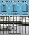 Extra Tall Wide Pressure Mounted Baby Gate With Triple Lock Walk Through Swing Auto Close Black Metal Safety Gate features
