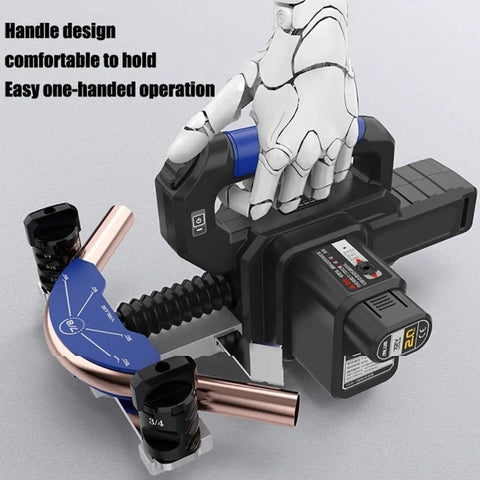 No Sweat Cordless Pipe Bender With Quick Charge Battery And Detachable Molds For Smooth Copper Tubing Shaping, showing handheld design for easy use.