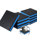 Heavy Duty Rubber Anti Vibration Pads 5 By 5 Inch 8 Pack Industrial Grade EVA Foam Shock Absorbers stacked with blue edges.