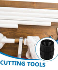 Two Piece Pro Grade Reamer Deburring Tool Set For Water And Copper Pipes Inner And Outer Beveling Reamers in use with PVC pipes