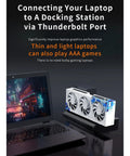 Game Changing External GPU Dock For Thunderbolt 3 Laptops connected to a laptop via Thunderbolt port with graphic enhancements.