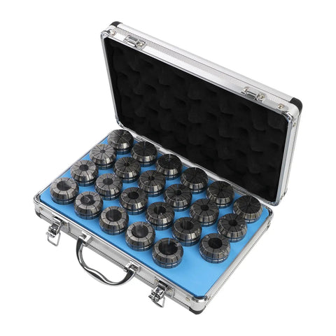 Kickin Clean Cuts With This Rock Solid Er40 Collet Set That Comes As A 23 Piece Assortment Of Precision Spring Collets in case.
