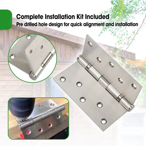 5 Inch Heavy Duty Door Hinges Crafted From Premium Stainless Steel With Precision Ball Bearings For Whisper Quiet Operation Rock Solid Support Built Tough To Handle Heavy Loads Without Breaking A Sweat, featuring pre-drilled holes for easy installation.