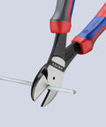High Leverage Diagonal Cutters With Comfort Handles And Tethered Tool System, Multi-Component 7402200 cutting a metal wire