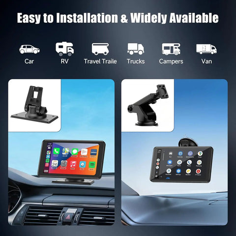 Plug and Play Wireless CarPlay Car Stereo Road Trip Ready with 7 Inch HD Touchscreen installed on car dashboard