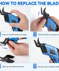 Step-by-step instructions on how to replace the blade of the Rechargeable Electric Scissors USB Cordless Fabric Cutter.