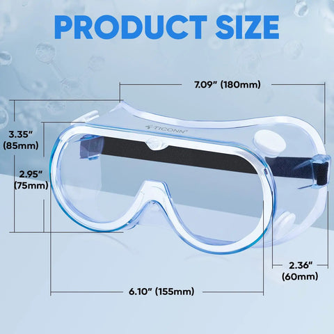 Anti-Fog Safety Goggles For Lab And Industrial Use HD Clear Eye Protection ANSI Z87.1 Approved with size dimensions listed