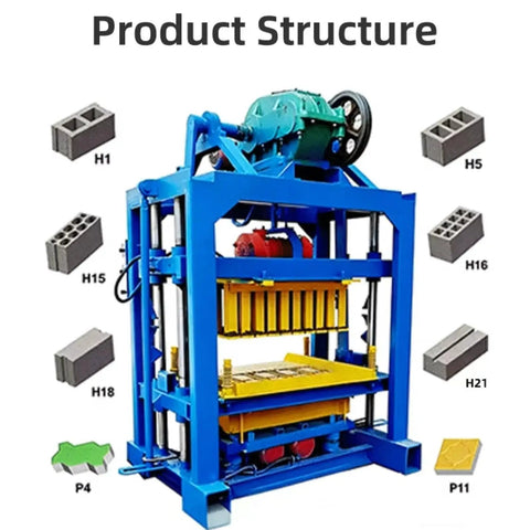 Heavy Duty Concrete Block Making Machine For Industrial Brick Production showing product structure and attachment components.