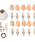 Keenso 23PC Plasma Cutter Torch Consumables Kit With Durable Brass Nozzles And Electrodes For Quick Replacement, components include nozzles and electrodes.