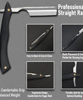 Premium Straight Razor And Leather Shaving Strop Set With Sharp Stainless Steel Blade And Smooth Wooden Handle For Men, showcasing ergonomic design and comfortable grip.