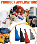 Heavy Duty Pro Grade Wire Nut Twister Kit for Drills, Fast Wire Twister Tool in use by electrician and components.