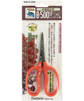 B 500SF Fluorine Treated Grape Care Shears With Stainless Steel Blades Lightweight 6.1 Inch Total Length 1.4 Inch Blade Elastomer Grip Ergonomic Snip For Grape Harvesting And Pruning in packaging with grapes background