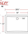 Diagram showing dimensions of Square White Porcelain Undermount Bathroom Vanity Sink, 20.5 Inch, Ceramic Vitreous China