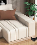 L Shaped Plastic Sofa Legs 4 Pack With M5 Screws under beige couch for floor protection and stability