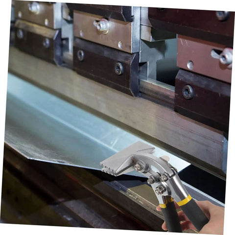Metal Bender Hand Seamer Tool With Straight Jaw Pliers For Roofing And Sheet Metal Projects in use in a workshop setting
