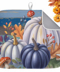 Fall Thanksgiving Dish Drying Mat 16 X 18 Inches Purple Pumpkin Leaves Wood Grain Design Absorbent Microfiber Kitchen Counter Pad