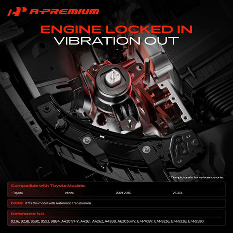 Toyota Venza Engine And Transmission Mount Kit Set Of Five For 2009 2016 V6 3.5L Automatic Cars Beefed Up Mounts For A Tight Fit Reduces Vibration Improves Ride And Quiet Powertrain. Installed engine mount close-up