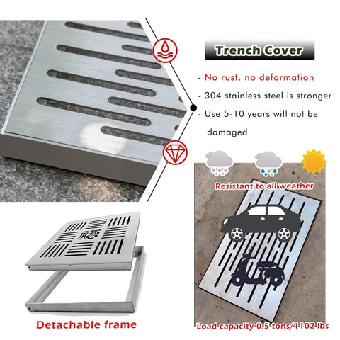 Heavy Duty Stainless Steel Drain Grate Cover For Yard And Driveway Custom Square Channel Drainage Grid with detachable frame.
