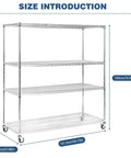 Heavy Duty 5 Tier Metal Wire Shelving Unit With 250 Kg Per Shelf Capacity, No Tools Needed For Easy Assembly, side view